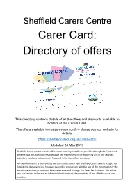 Carer Card: Directory of Offers