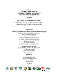 Final Joint Nepa Environmental Assessment and Ceqa Initial Study / Mitigated Negative Declaration