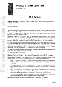 For Personal Use Only Use Personal for Be Followed by a Tendered Production Phase, Which We Are Well Positioned to Win