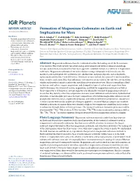 Formation of Magnesium Carbonates on Earth and Implications for Mars