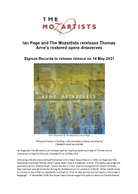 Ian Page and the Mozartists Rerelease Thomas Arne's Restored