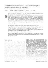 Tooth Microstructure of the Early Permian Aquatic Predator Stereosternum Tumidum