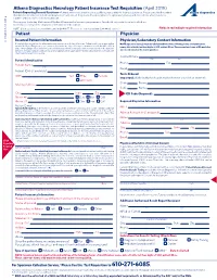 Athena Diagnostics Neurology Patient Insurance Test Requisition