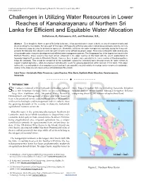 Challenges in Utilizing Water Resources in Lower Reaches of Kanakarayanaru of Northern Sri Lanka for Efficient and Equitable Water Allocation