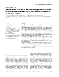Effects of the Addition of Different Nitrogen Sources in the Tequila Fermentation Process at High Sugar Concentration J