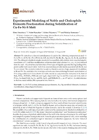 Experimental Modeling of Noble and Chalcophile Elements Fractionation During Solidiﬁcation of Cu-Fe-Ni-S Melt