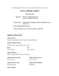 Florida Department of State, Division of Library and Information Services LSTA APPLICATION