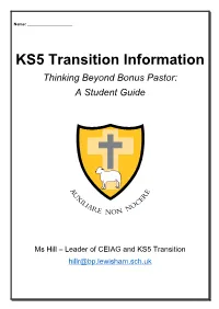 KS5 Transition Information Thinking Beyond Bonus Pastor: a Student Guide