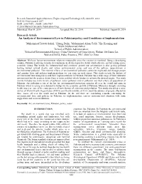 Research Article an Analysis of Environmental Law in Pakistan-Policy and Conditions of Implementation