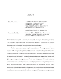 A Configurational Approach to Examining the Influence of Information Technology Management and Governance on Organization Performance