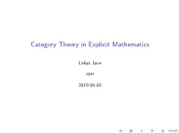 Category Theory in Explicit Mathematics