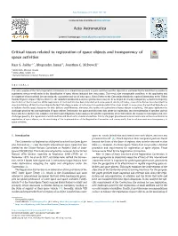 Critical Issues Related to Registration of Space Objects and Transparency of Space Activities