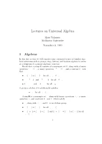 Lectures on Universal Algebra