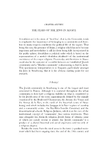 THE FEARS of the JEWS in ALSACE a Tradition Set in the Stone