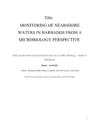 Monitoring of Nearshore Waters in Barbados from a Microbiology