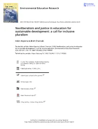 Neoliberalism and Justice in Education for Sustainable Development: a Call for Inclusive Pluralism