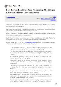 Post-Boston Bombings Fear-Mongering: the Alleged Ricin and Anthrax Terrorist Attacks