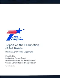 Report on the Elimination of Toll Roads