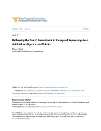 Rethinking the Fourth Amendment in the Age of Supercomputers, Artificial Intelligence, and Robots