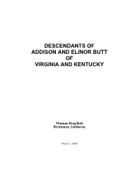 Descendants of Addison and Elinor Butt of Virginia and Kentucky