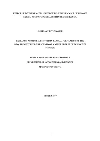 Effect of Interest Rates on Financial Performance of Deposit Taking Micro Financial Institutions in Kenya