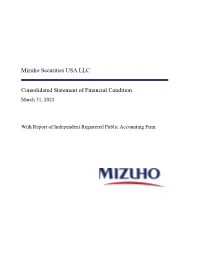 Mizuho Securities USA LLC Consolidated Statement of Financial Condition