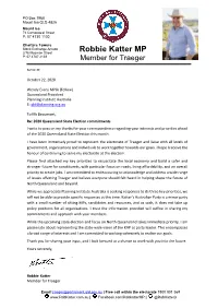 Robbie Katter MP P: 07 4787 2139 Member for Traeger