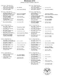 Wimbledon 2013 Schedule for Day 8 Tuesday 2 July 2013