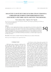 Holocene Climate Dynamics in Sumba Strait, Indonesia: a Preliminary Evidence from High Resolution Geochemical Records and Planktonic Foraminifera