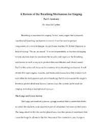 A Review of the Breathing Mechanism for Singing