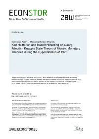 Karl Helfferich and Rudolf Hilferding on Georg Friedrich Knapp's State