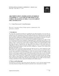 Argumentation and Reasoning in Design: an Empirical Analysis of the Effects of Verbal Reasoning on Idea Value in Group Idea Generation