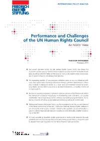 Performance and Challenges of the UN Human Rights Council an Ngos’ View