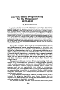 Daytime Radio Programming for the Homemaker 1926-1956