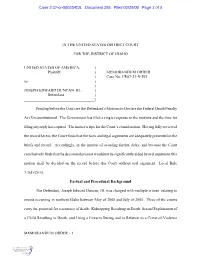 MEMORANDUM ORDER ) Case No