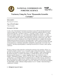 Testimony Using the Term “Reasonable Scientific Certainty”
