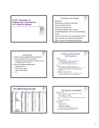 The ASCII Character Set Strings and Characters