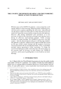 The Courts, the Remote Hearing and the Pandemic: from Action to Reflection