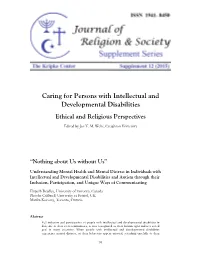 Caring for Persons with Intellectual and Developmental Disabilities Ethical and Religious Perspectives