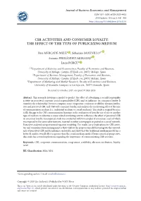 Csr Activities and Consumer Loyalty: the Effect of the Type of Publicizing Medium