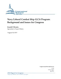 Navy Littoral Combat Ship (LCS) Program: Background and Issues for Congress
