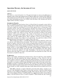 Operation Mercury, the Invasion of Crete