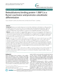 Retinoblastoma Binding Protein-1 (RBP1) Is a Runx2 Coactivator and Promotes Osteoblastic Differentiation BMC Musculo- Skeletal Disorders 2010, 11:104