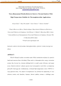 Three-Dimensional Metallo-Dielectric Selective Thermal Emitters With