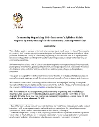 Community Organizing 101--Instructor's Syllabus Guide