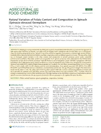Natural Variation of Folate Content and Composition in Spinach (Spinacia Oleracea) Germplasm † † † † † ‡ M