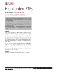 Highlighted Etfs Highlighted Etfs | 17 December 2018