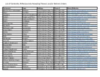 List of Clarksville, in Restaurants Accepting Takeout And/Or Delivery Orders