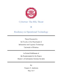 Cyberwar: the ISIL Threat & Resiliency in Operational Technology