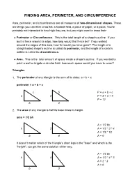 Finding Area, Perimeter, and Circumference